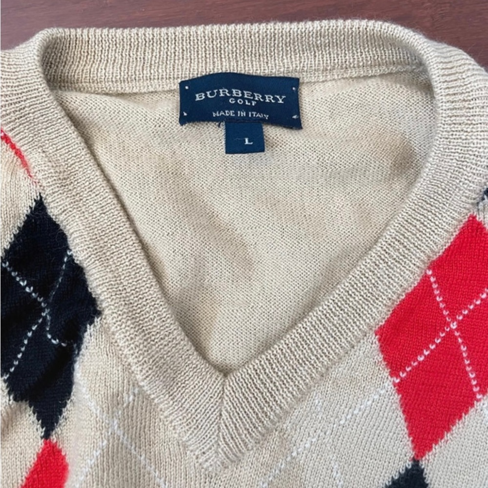 Burberry Pure Wool Womens Argyle Sweater Vest
